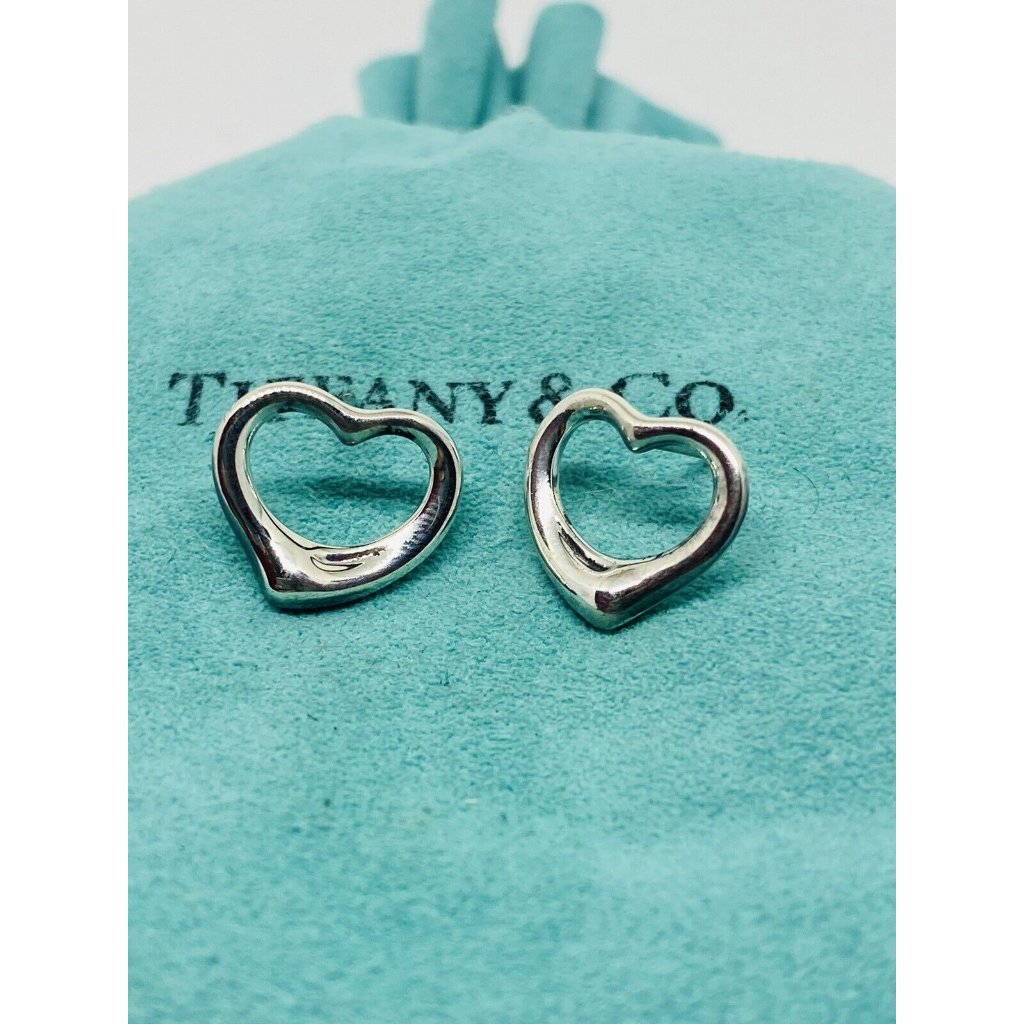 Rare Large Tiffany & Co. Peretti Sterling Silver Open Heart Stud Earrings 17mm